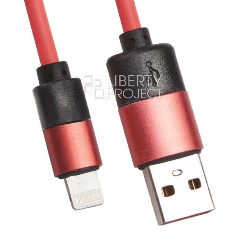 USB кабель "LP" для Lightning 8-pin круглый soft touch металлические разъемы (розовый/европакет)