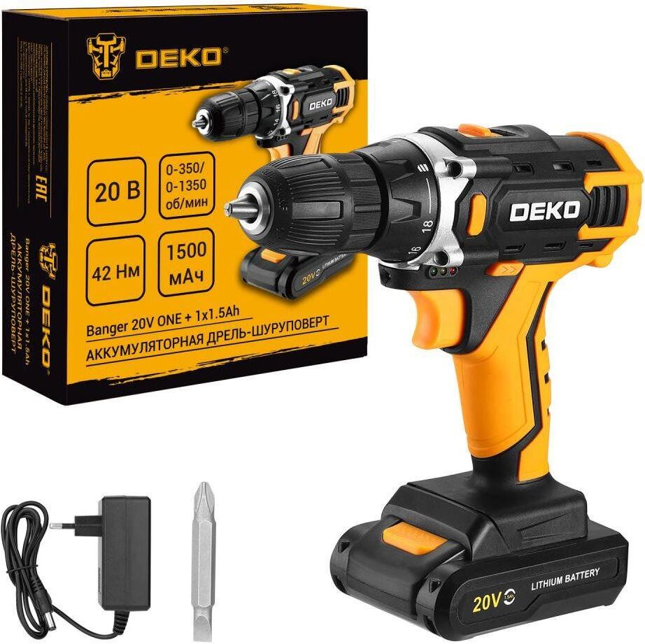 Аккумуляторная дрель-шуруповерт DEKO Banger 20V ONE +, 20В, 1x1.5Ач 083-1042