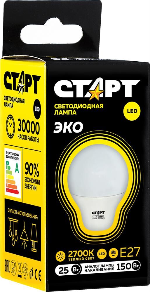 Светодиодная лампа СТАРТ (466) LEDGLSE27 25W 30 WS 10/101 черный