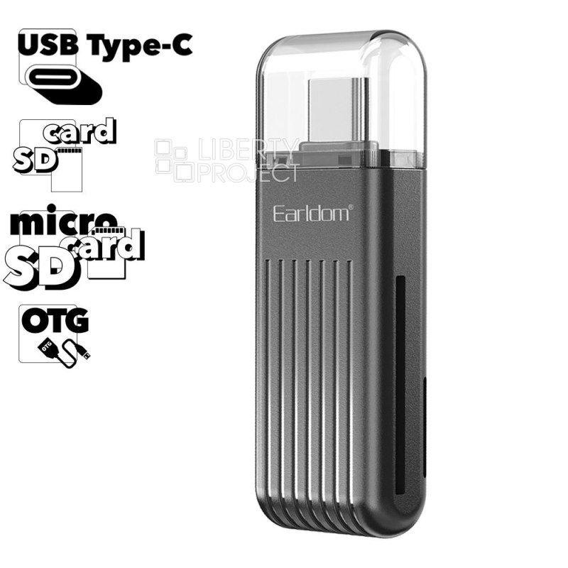 Картридер Earldom ET-OT97 Type-C на microSD/SD + OTG (черный)