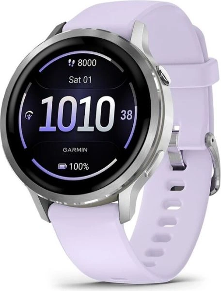 Умные часы Garmin Venu 4 41 мм серебристый с силиконовым ремешком цвета сиренево-голубой (010-03013-01)