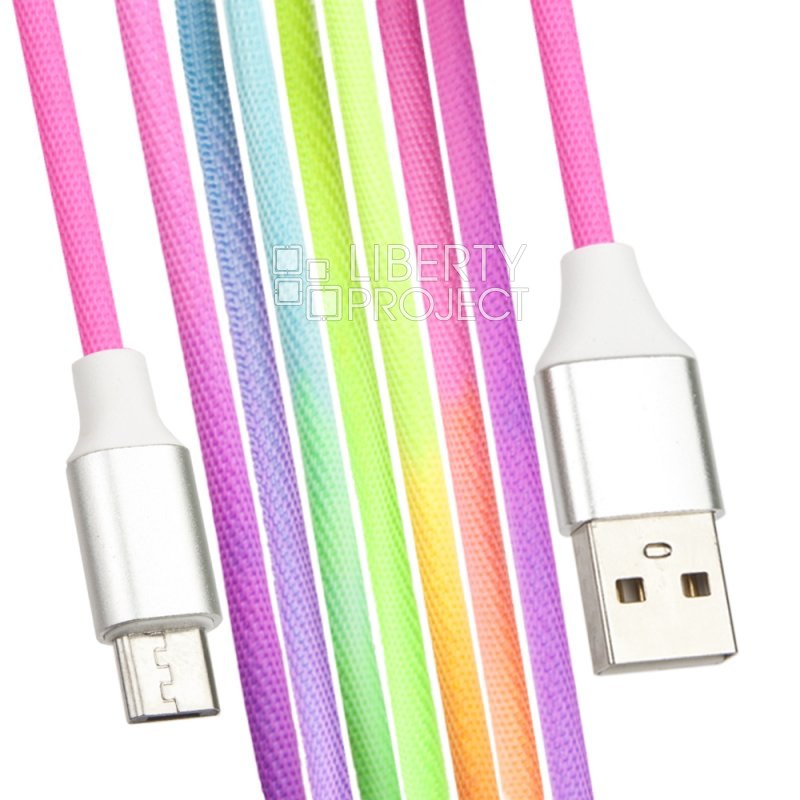 USB кабель "LP" Micro USB "Rainbow Fabric Coating" радужная оплетка (блистер)
