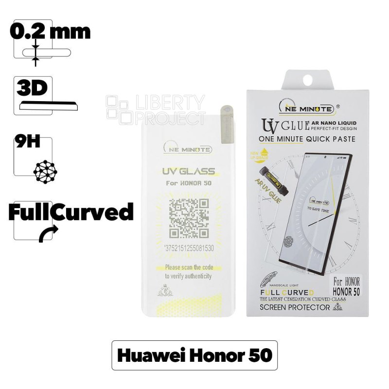 Защитное стекло "One Minute" для Huawei Honor 50 3D UV Glue Nano Liquid Full Curved Glass
