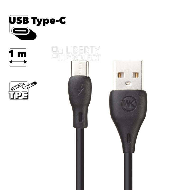USB кабель WK WDC-072a Full Speed Type-C, 1м, TPE (черный)