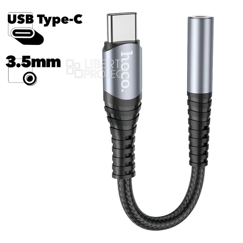 Аудио адаптер HOCO LS33 USB-C на 3.5мм, DC, 0.12м, нейлон (черный)