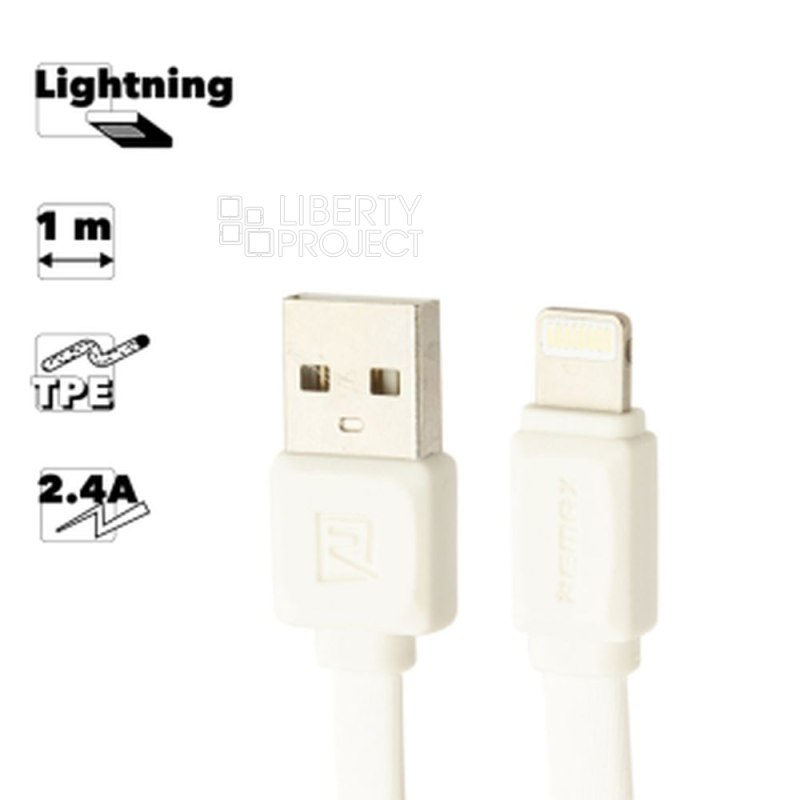 USB кабель REMAX RC-008i Fast Data Lightning 8-pin, 2.4А, 1м, TPE (белый)