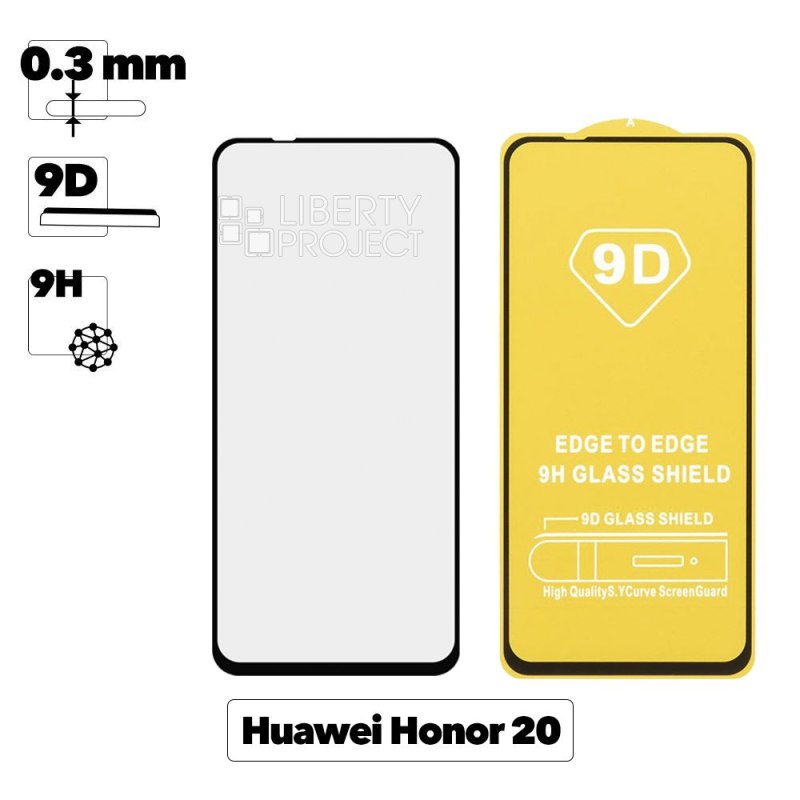 Защитное стекло для Huawei Honor 20 Edge To Edge 9H Glass Shield 9D 0,3 мм (желтая подложка)