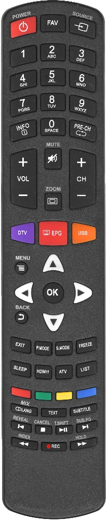 Пульт Huayu E53-DTV (RM-RCR10) для телевизора Digma, Leff, STARWIND, LUMUS, Hyundai