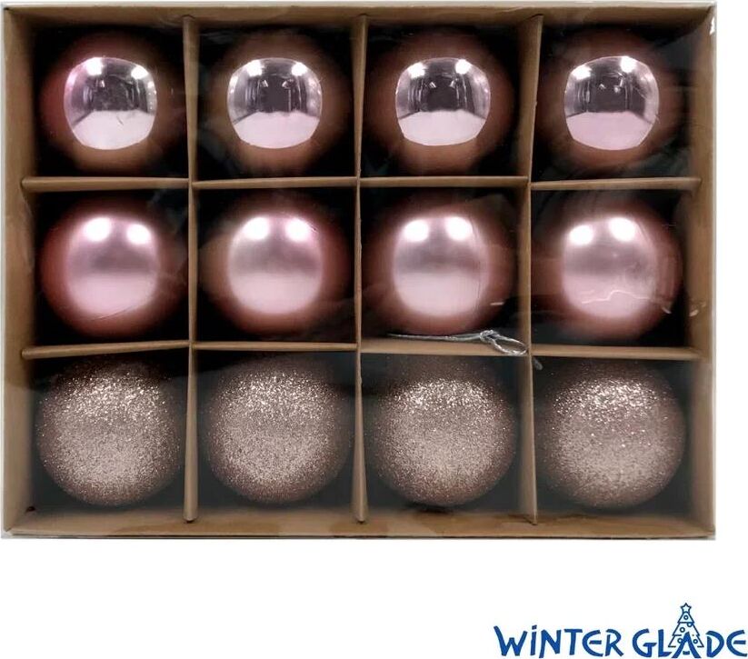 WINTER GLADE Набор ёлочных шаров пластик, 6 см, 12 шт, розовый микс, 6012G006