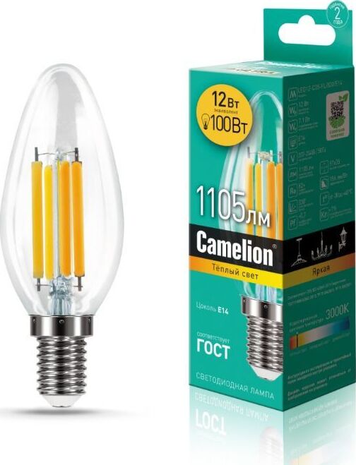 Лампа CAMELION (13708) LED12-C35-FL/830/E14