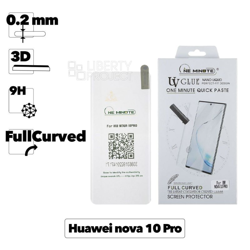 Защитное стекло "One Minute" для Huawei nova 10 Pro 3D UV Glue Nano Liquid Full Curved Glass