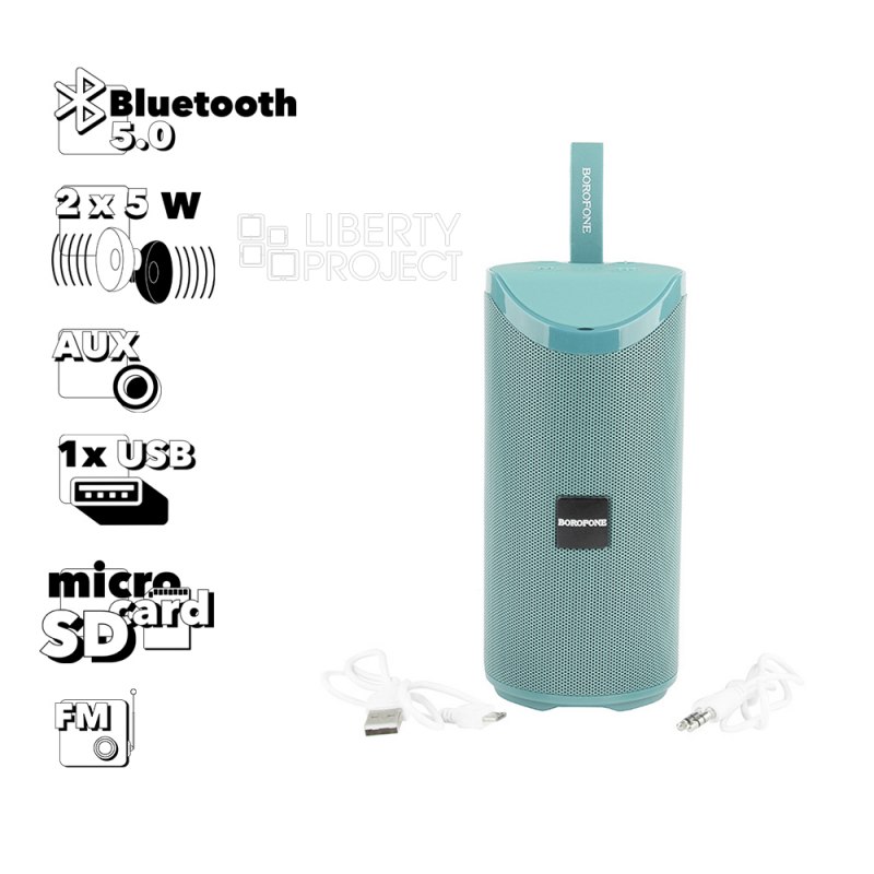 Bluetooth колонка BOROFONE BR5 Adventure Sports BT 5.0, 5Wx2, AUX/microSD/USB/FM (зеленый)
