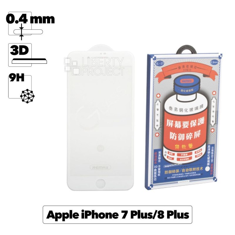 Защитное стекло REMAX GL-27 Medicine для Apple iPhone 7 Plus/8 Plus, 3D, белая рамка, 0.4мм