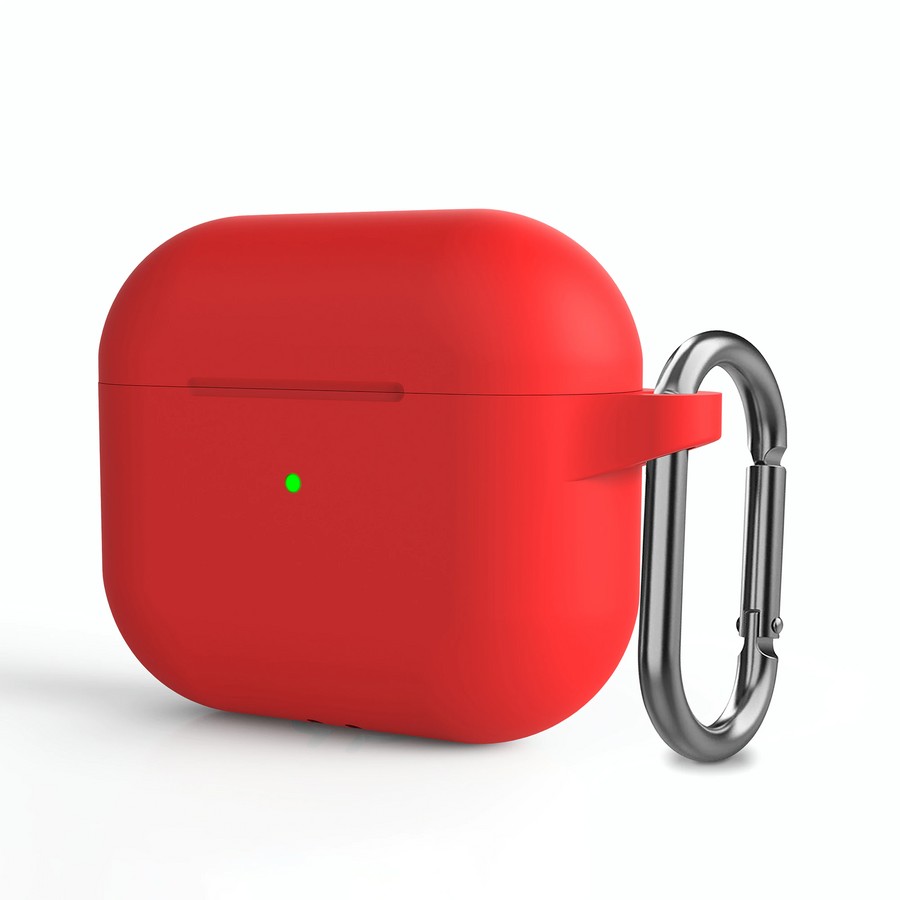 Силиконовый чехол с карабином для Apple AirPods 3 красный