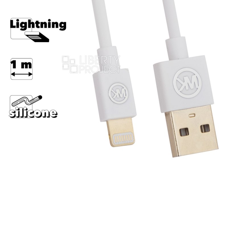 USB кабель WK WDC-052 Worm Lightning 8-pin, 1м, силикон (белый)