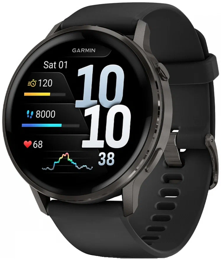 Умные часы Garmin Venu 4 45 мм черный с силиконовым ремешком цвета черный (010-03014-00)