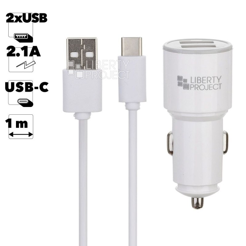 АЗУ "LP" Barrel Series 2хUSB 2.1А + USB кабель Type-C (белое/коробка)