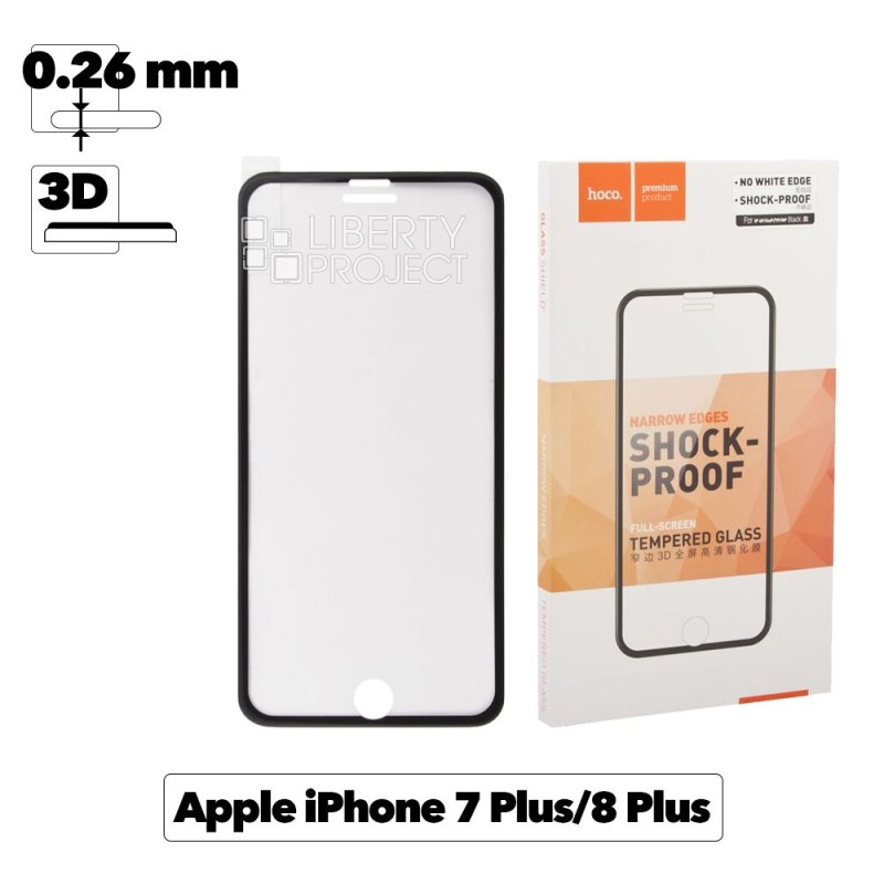 Защитное стекло HOCO A11 Narrow Edges для Apple iPhone 7 Plus/8 Plus, 3D, черная рамка, глянцевое, 0.26мм