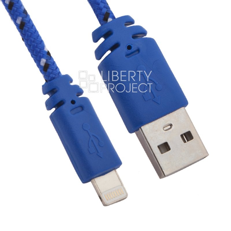 USB кабель "LP" для Apple iPhone/iPad Lightning 8-pin в оплетке (голубой/европакет)