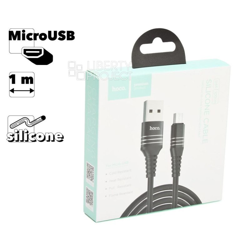 USB кабель HOCO U46 Tricyclic MicroUSB, 1м, силикон (черный)