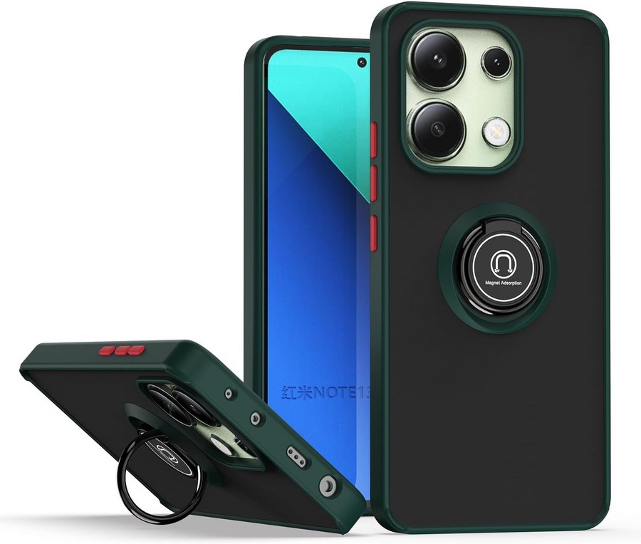 Накладка пластик матовый с кольцом и окантовкой для Xiaomi Redmi Note 13 4G зеленый