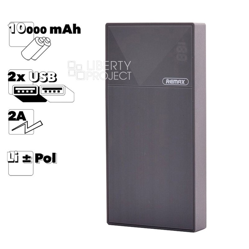 Внешний АКБ REMAX RPP-55 Thoway 10000mAh, 2xUSB, 2А, Li-Pol (серый)