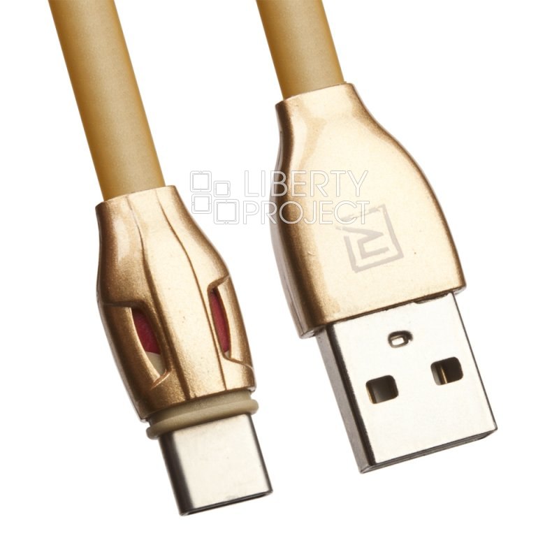 USB кабель "РЕМАКС" RC-035i Laser Type-C, плоский, пластиковые разьемы, 1м, TPE (золотой)