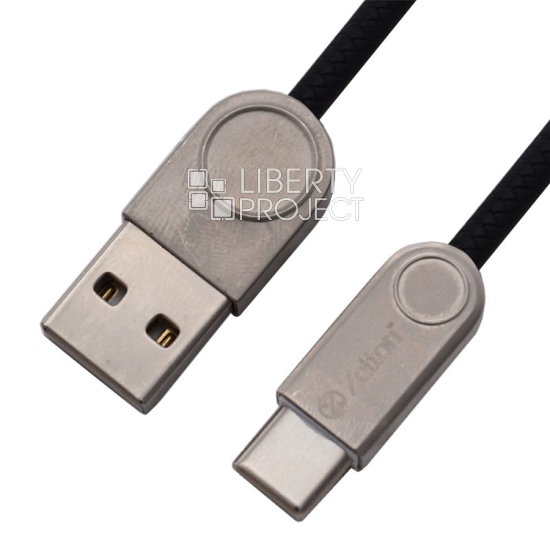 USB кабель Zetton USB SyncCharge Round Snake TPE Data Cable USB to USB-C круглый пластиковые разьемы (черный) ZTUSBRSETBKUC