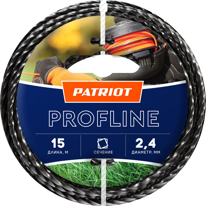 PATRIOT 805402206 D 2,4 мм L 15 м (скрученный квадрат, черный) Леска ProfLine для триммеров