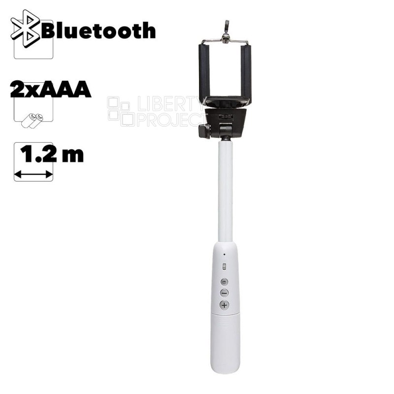 Держатель телескопический монопод "LP" MPD-5 с Bluetooth кнопкой, Zoom, питание AAA (1,2м/белый)