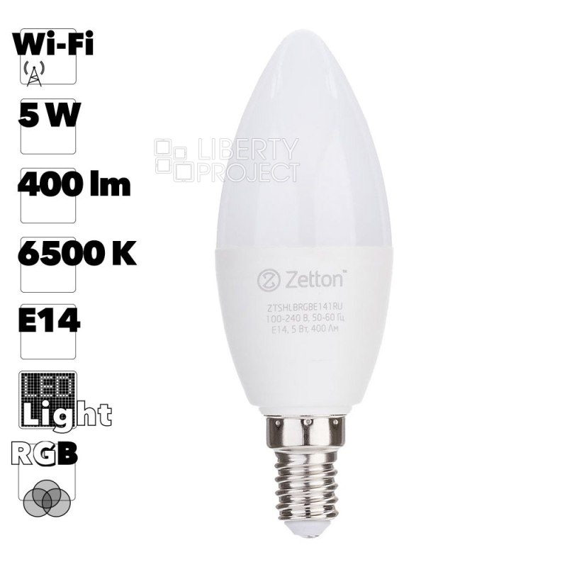 Умная лампа Zetton LED RGBW Smart Wi-Fi Bulb E14 5Вт