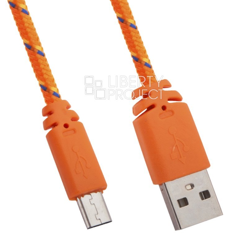 USB кабель "LP" Micro USB в оплетке (оранжевый с желтым/коробка)