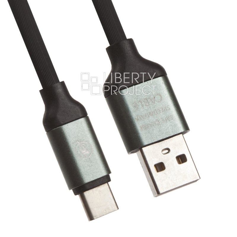 USB кабель "LP" USB Type-C круглый soft touch металлические разъемы 1,2метра (черный/европакет)