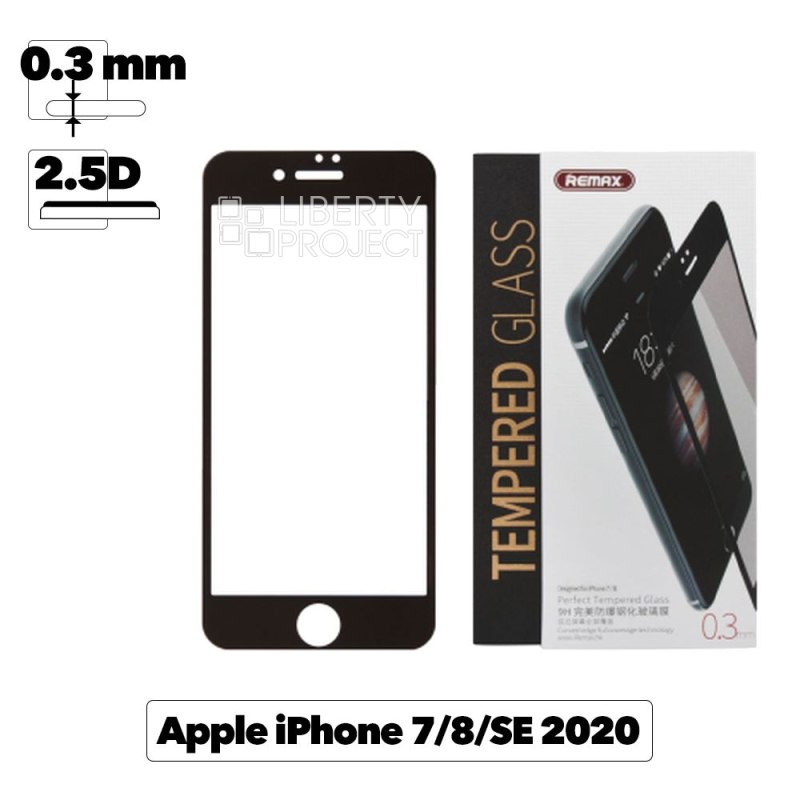 Защитное стекло REMAX GL-09 Perfect для Apple iPhone SE 2/8/7, 2.5D, черная рамка, 0.3мм