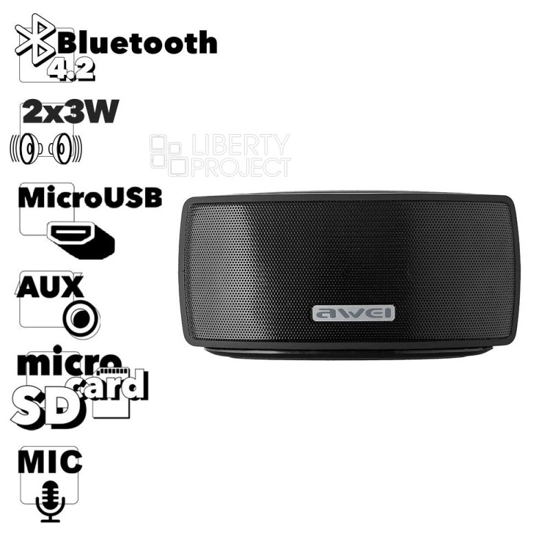 Bluetooth колонка AWEI Y210 BT4.2, 2x3W, AUX/microSD/MicroUSB (черный)