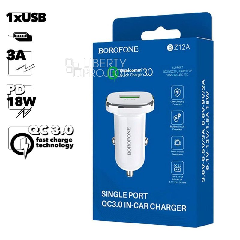 АЗУ BOROFONE BZ12A Lasting Power 1xUSB, 3A, QC3.0 (белый)
