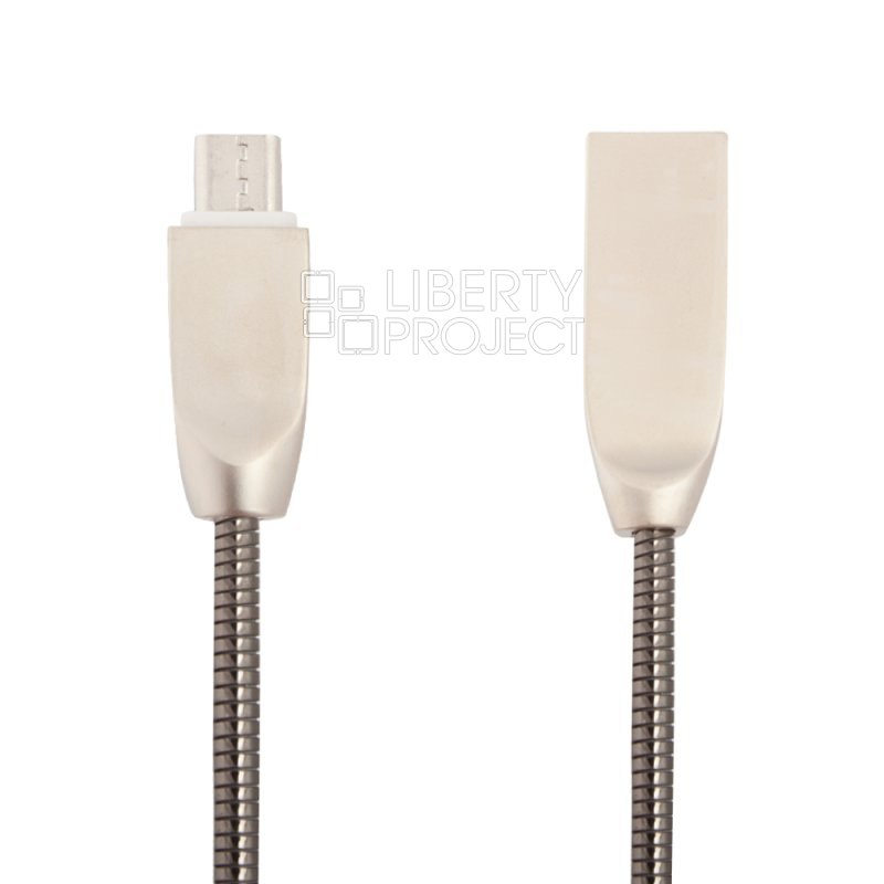 USB кабель "LP" Micro USB "Панцирь" в металлической оплетке (черный/коробка)