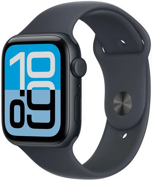 Умные часы Apple Watch SE 3 2025, 44 мм, GPS + Cellular, корпус из алюминия цвета «тёмная ночь», спортивный ремешок цвета «тёмная ночь», размер M/L (MEPJ4)