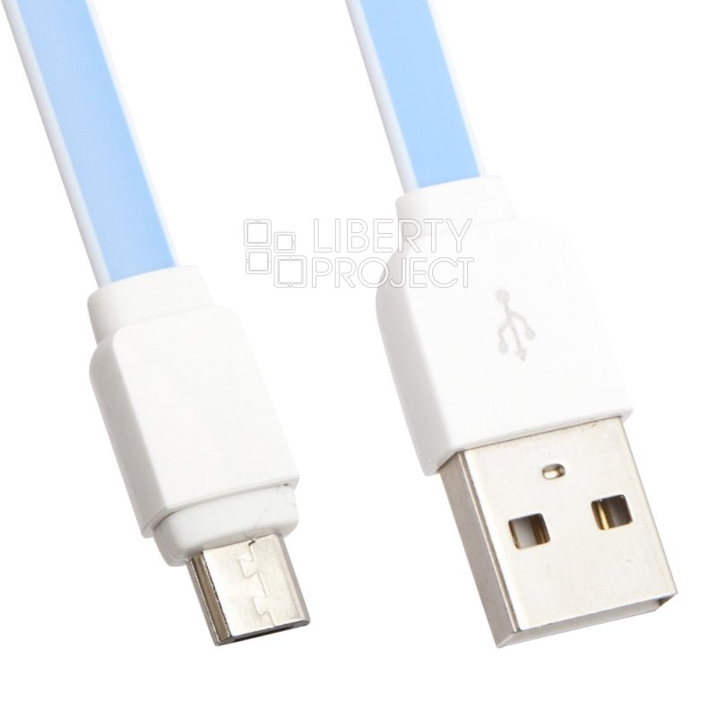 USB кабель LDNIO XS-07 MicroUSB, плоский, пластиковые разьемы, 1м, силикон (синий/коробка)