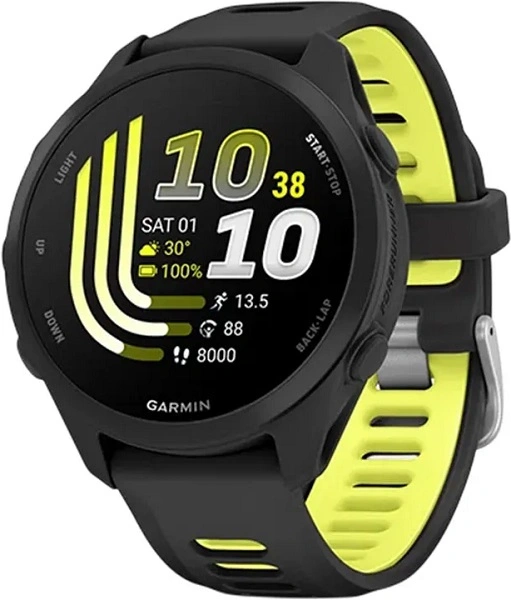 Умные часы Garmin Forerunner 170 43mm Amoled черный с черным силиконовым ремешком (010-03920-50)