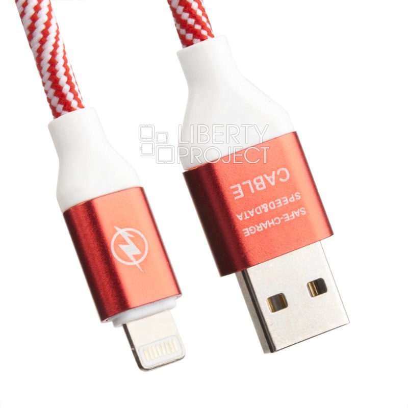 USB кабель "LP" для Apple Lightning 8-pin "Волны" (красный/белый/европакет)