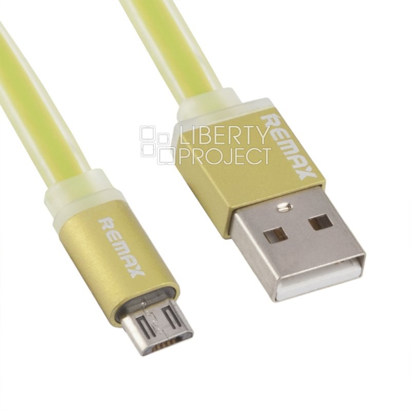 USB кабель "РЕМАКС" MicroUSB, плоский, с золотым коннектором, пластиковые разьемы, 1м, TPE (зеленый)