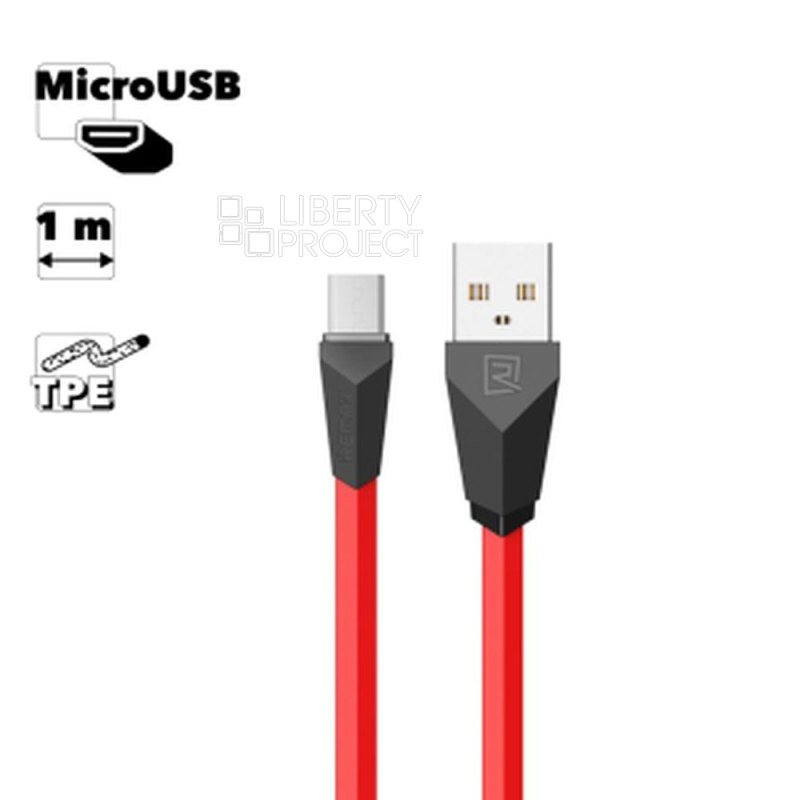 USB кабель REMAX RC-030m Aliens MicroUSB, 1м, TPE (красный/черный)