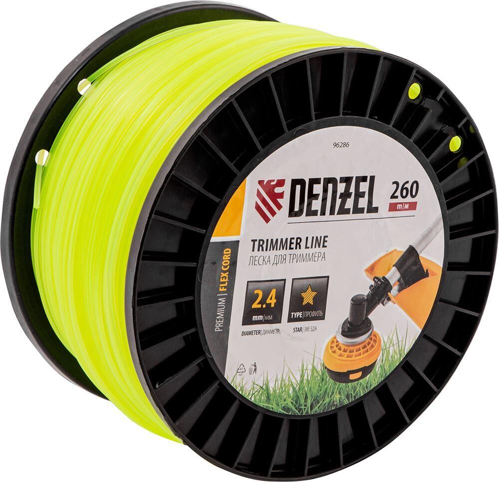 DENZEL Леска для триммера звезда, 2,4мм х 260м, на DIN катушке FLEX CORD 96286