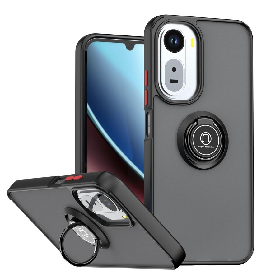 Накладка пластик матовый с кольцом и окантовкой для Xiaomi Redmi A7 Pro 4G/Poco C85X 5G черный
