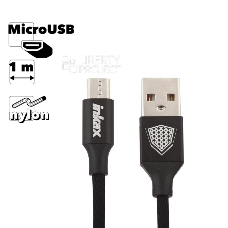 USB кабель inkax CK-27 Metal Braided MicroUSB, 1м, нейлон (черный)