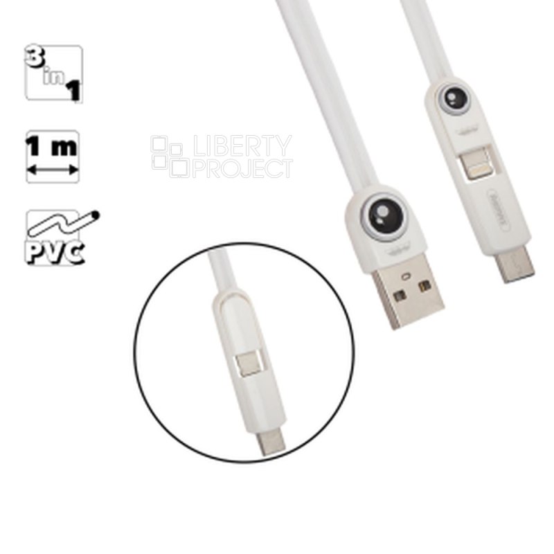 USB кабель REMAX RC-073th Cutie Lightning 8-pin/Type-C/MicroUSB, 3в1, 1м, PVC (белый)