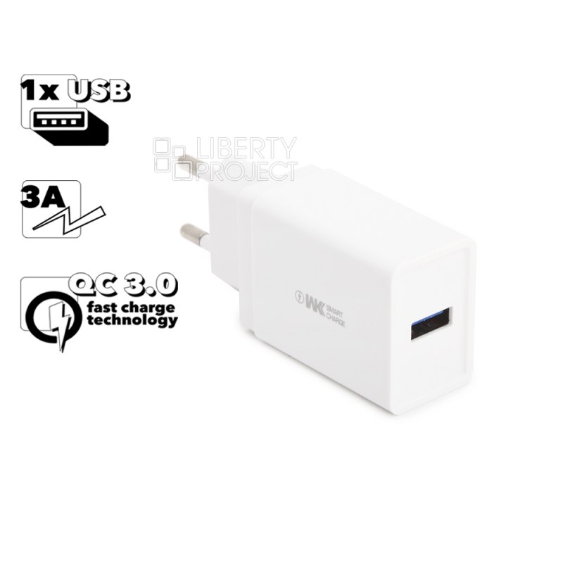 СЗУ WK Lepo WP-U62 1xUSB, QC 3.0, 3А (белый)
