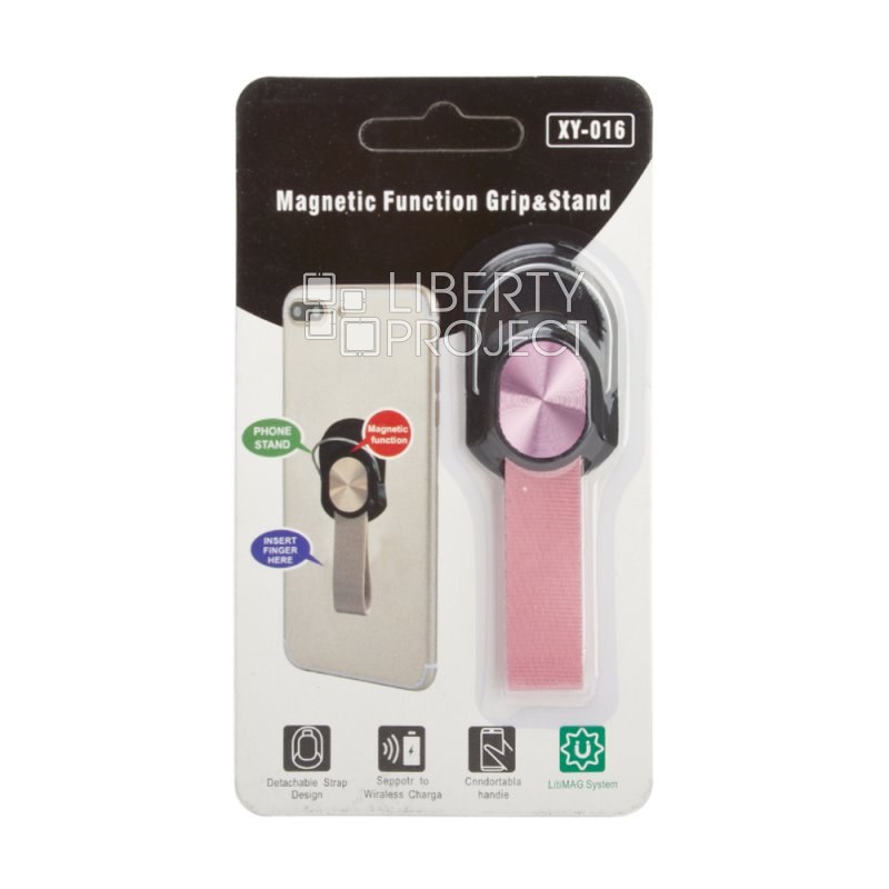 Держатель для смартфона "Magnetic Grip & Stand" кольцо с ремешком XY-016 (розовый)