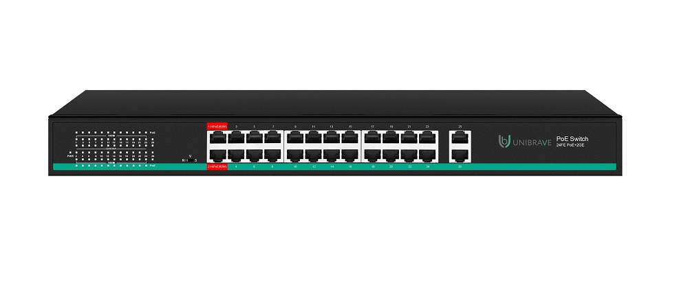 UB-SW-24F2G-300 Pro Неуправляемый коммутатор Unibrave с поддержкой PoE на 24 порта
